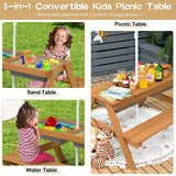 3-in-1 Kids Outdoor Picnic Water Sand Table with Umbrella Play Boxes-Green
