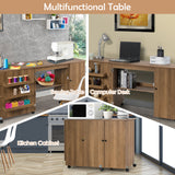 Folding Sewing Table Shelves Storage Cabinet Craft Cart with Wheels-White