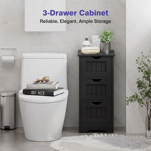 Bathroom Wooden Free Standing Storage Side Floor Cabinet Organizer-3-Tier.