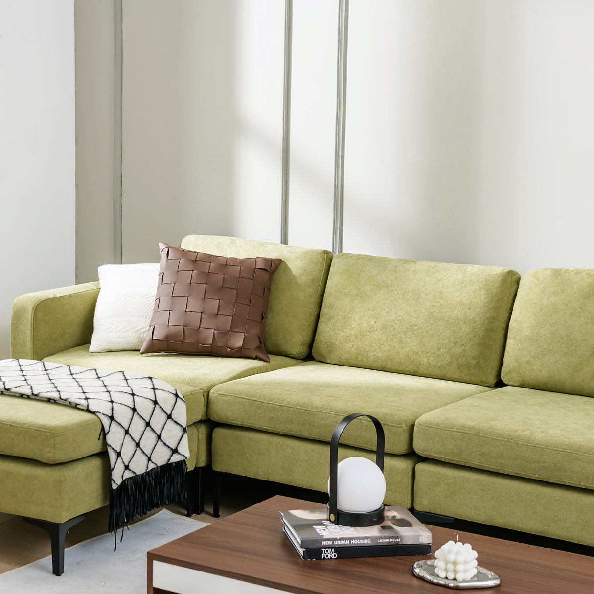 1/2/3/4-Seat Convertible Sectional Sofa with Reversible Ottoman-4-Seat L-shaped with 2 USB Ports