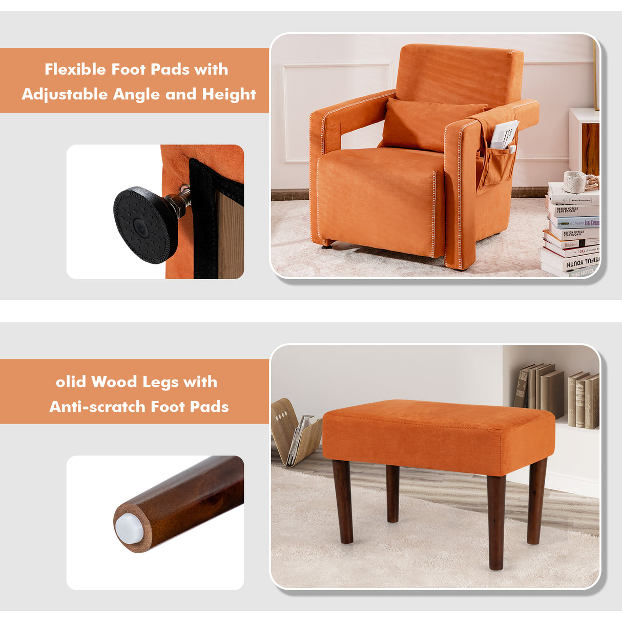 Modern Berber Fleece Single Sofa Chair with Ottoman and Waist Pillow-Blue