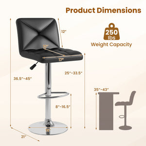 PU Leather Upholstered Bar Stools Set of 2 with Back and Adjustable Height-Black
