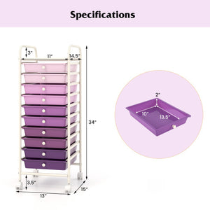 10 Drawer Rolling Storage Cart Organizer with 4 Universal Casters-Purple
