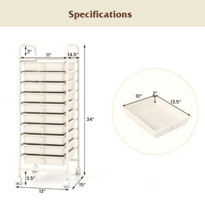 10 Drawer Rolling Storage Cart Organizer with 4 Universal Casters-White