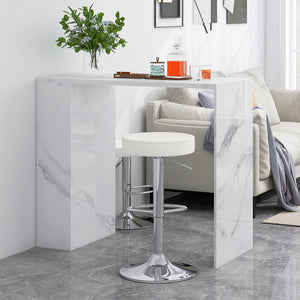 Set of 2 Adjustable Round PU Leather Swivel Barstool with Chrome Footrest-White