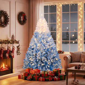 5/6/7/8 FT Artificial Christmas Tree with Warm White LED Lights and 8 Modes-7 Feet