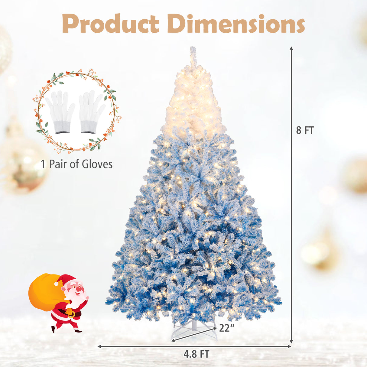 5/6/7/8 FT Artificial Christmas Tree with Warm White LED Lights and 8 Modes-8 Feet