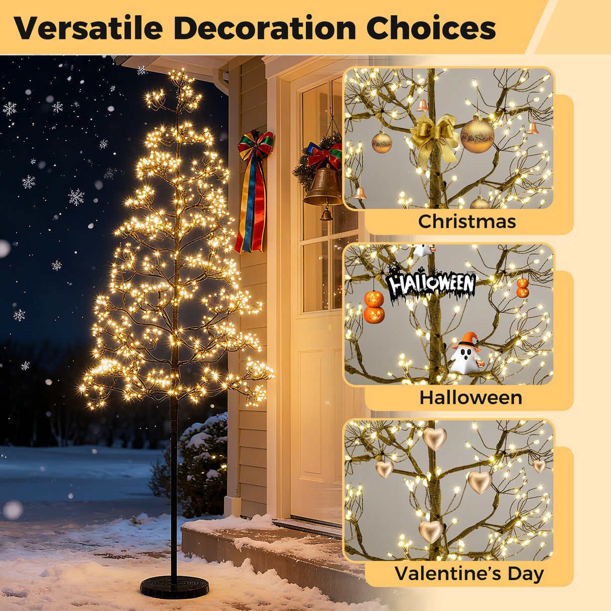 5/6/7 FT Lighted Alpine Tree with Warm White Light LED Lights Pre-lit Artificial Cedar Tree with Weighted Base-5ft
