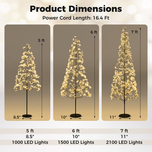 5/6/7 FT Lighted Alpine Tree with Warm White Light LED Lights Pre-lit Artificial Cedar Tree with Weighted Base-6ft