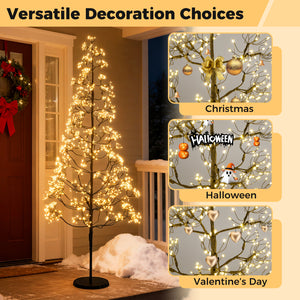 5/6/7 FT Lighted Alpine Tree with Warm White Light LED Lights Pre-lit Artificial Cedar Tree with Weighted Base-6ft