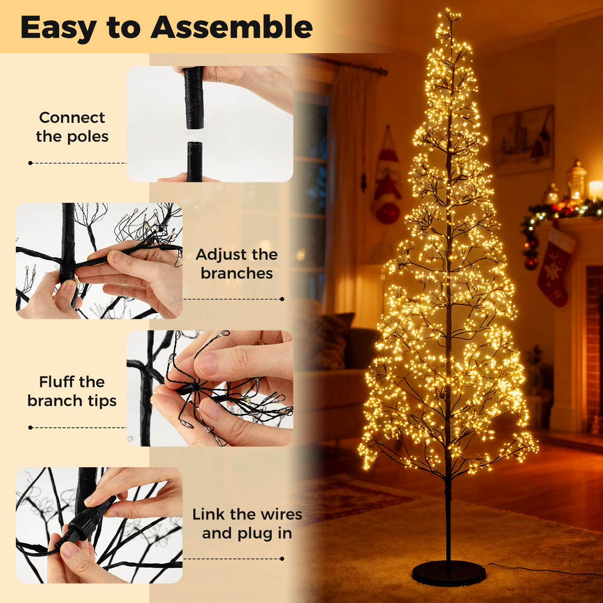 5/6/7 FT Lighted Alpine Tree with Warm White Light LED Lights Pre-lit Artificial Cedar Tree with Weighted Base-7 ft