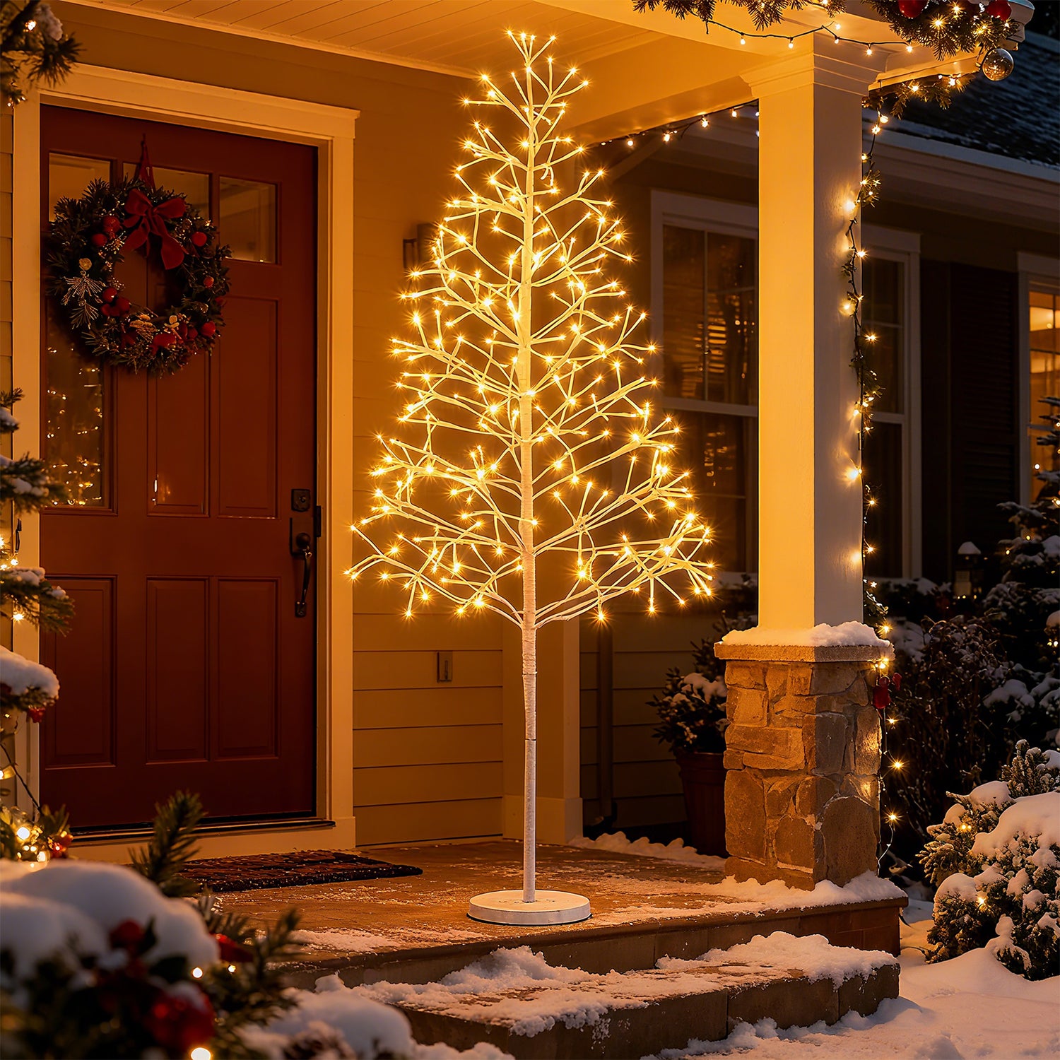 5/6/7 FT Lighted Birch Tree  Pre-lit Twig Tree with 240/320/456 Warm White Light LED Lights-5 FT