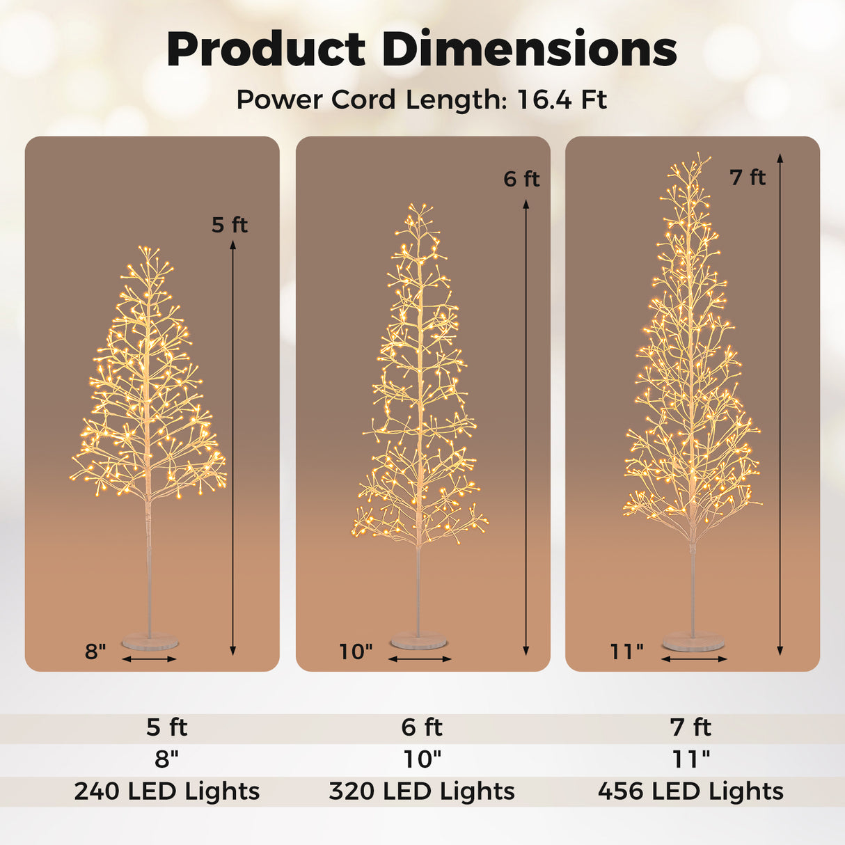5/6/7 FT Lighted Birch Tree  Pre-lit Twig Tree with 240/320/456 Warm White Light LED Lights-5 FT
