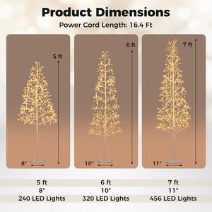 5/6/7 FT Lighted Birch Tree  Pre-lit Twig Tree with 240/320/456 Warm White Light LED Lights-5 FT