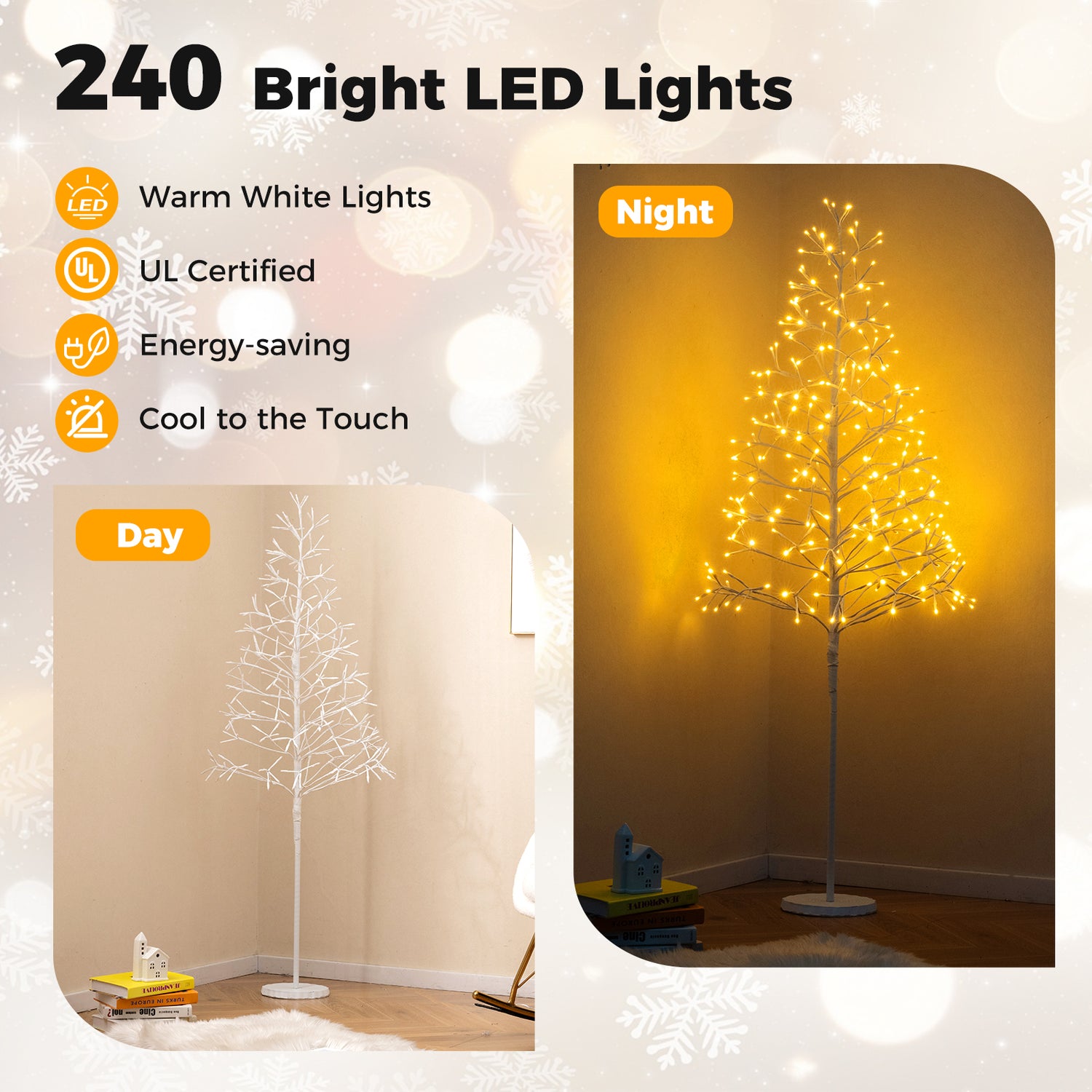 5/6/7 FT Lighted Birch Tree  Pre-lit Twig Tree with 240/320/456 Warm White Light LED Lights-5 FT