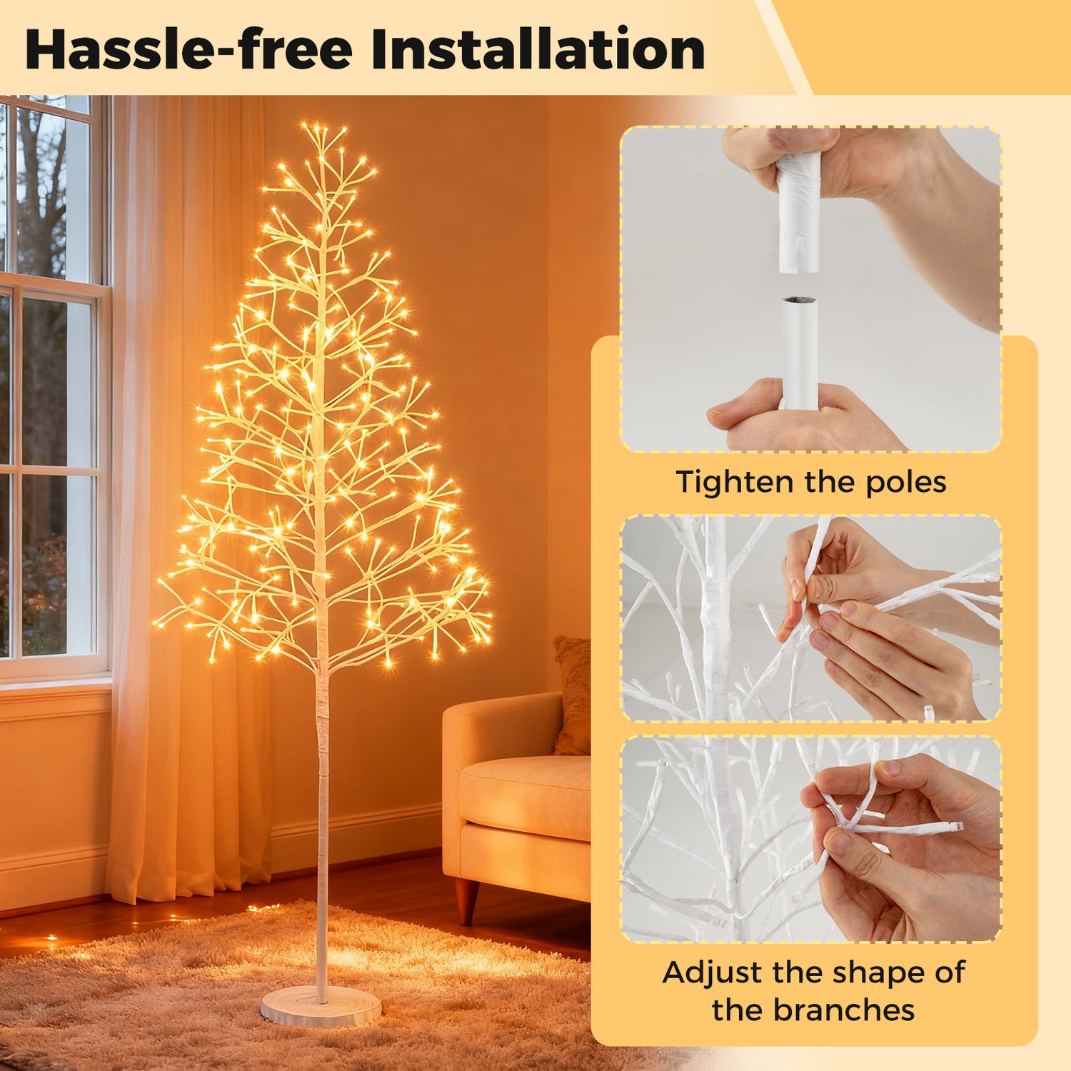 5/6/7 FT Lighted Birch Tree  Pre-lit Twig Tree with 240/320/456 Warm White Light LED Lights-5 FT