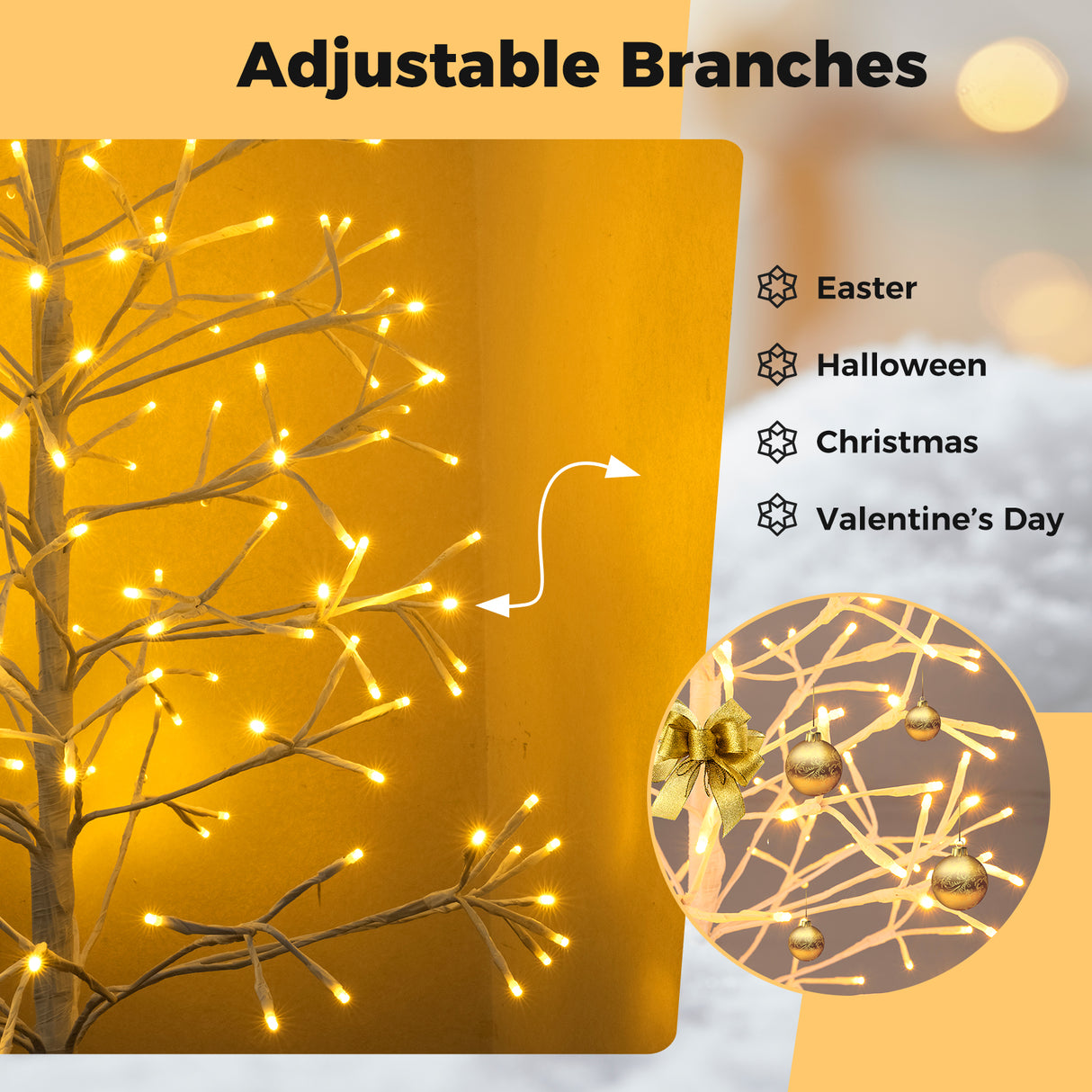 5/6/7 FT Lighted Birch Tree  Pre-lit Twig Tree with 240/320/456 Warm White Light LED Lights-5 FT