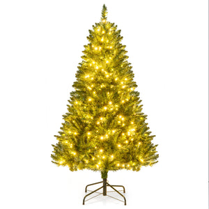 5/6/7 Feet Artificial Christmas Tree Hinged Xmas Tree with 7 Lighting Modes-5 Feet