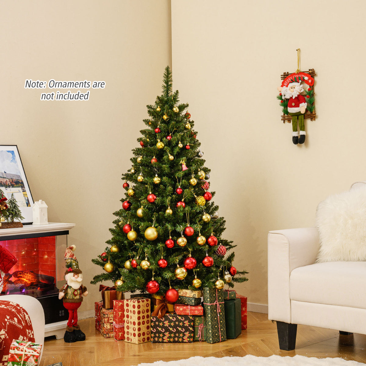 5/6/7 Feet Artificial Christmas Tree Hinged Xmas Tree with 7 Lighting Modes-5 Feet
