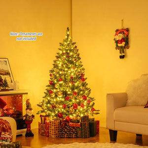 5/6/7 Feet Artificial Christmas Tree Hinged Xmas Tree with 7 Lighting Modes-5 Feet