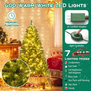 5/6/7 Feet Artificial Christmas Tree Hinged Xmas Tree with 7 Lighting Modes-5 Feet
