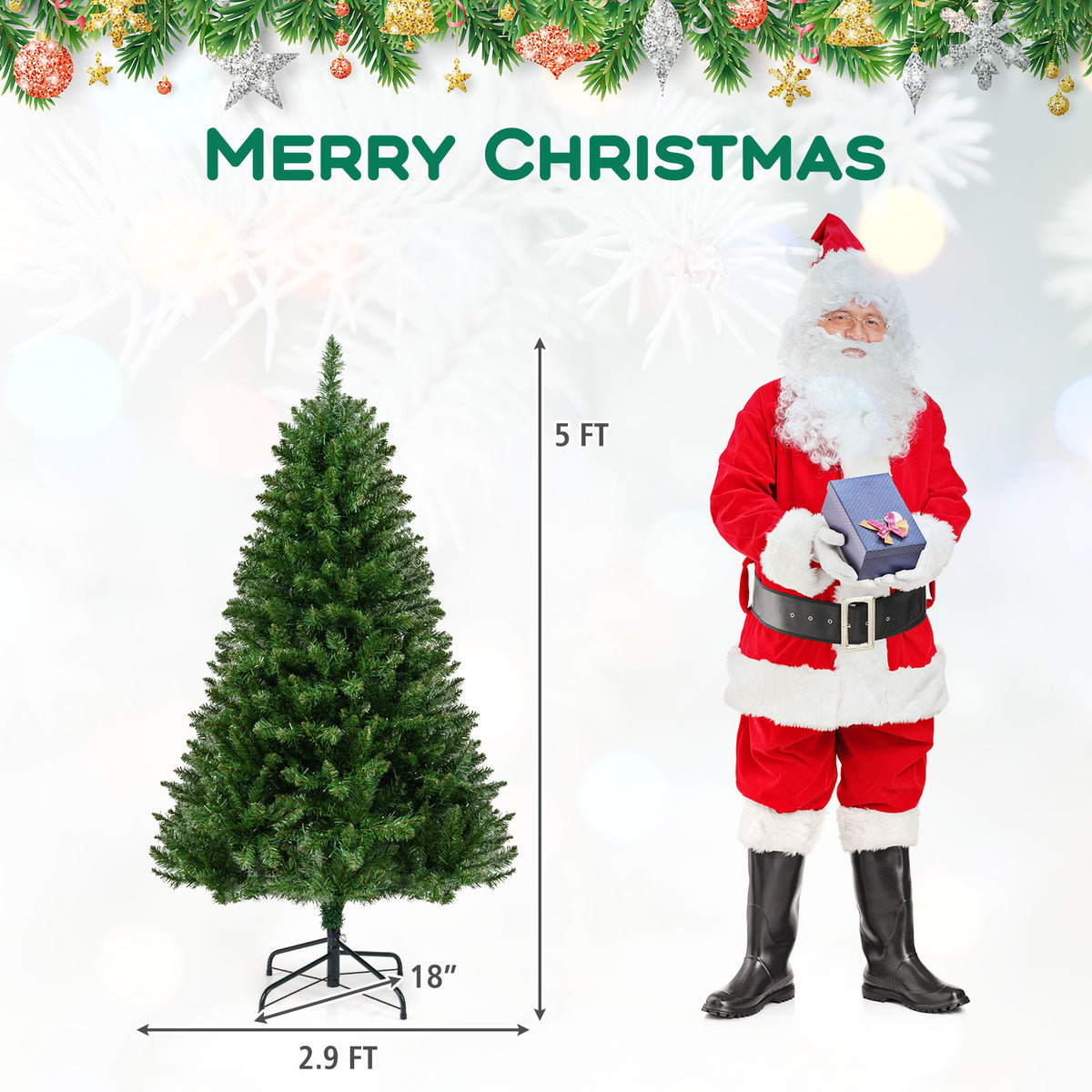 5/6/7 Feet Artificial Christmas Tree Hinged Xmas Tree with 7 Lighting Modes-5 Feet