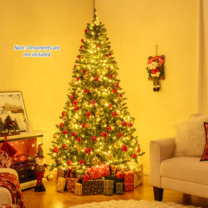 5/6/7 Feet Artificial Christmas Tree Hinged Xmas Tree with 7 Lighting Modes-7 Feet