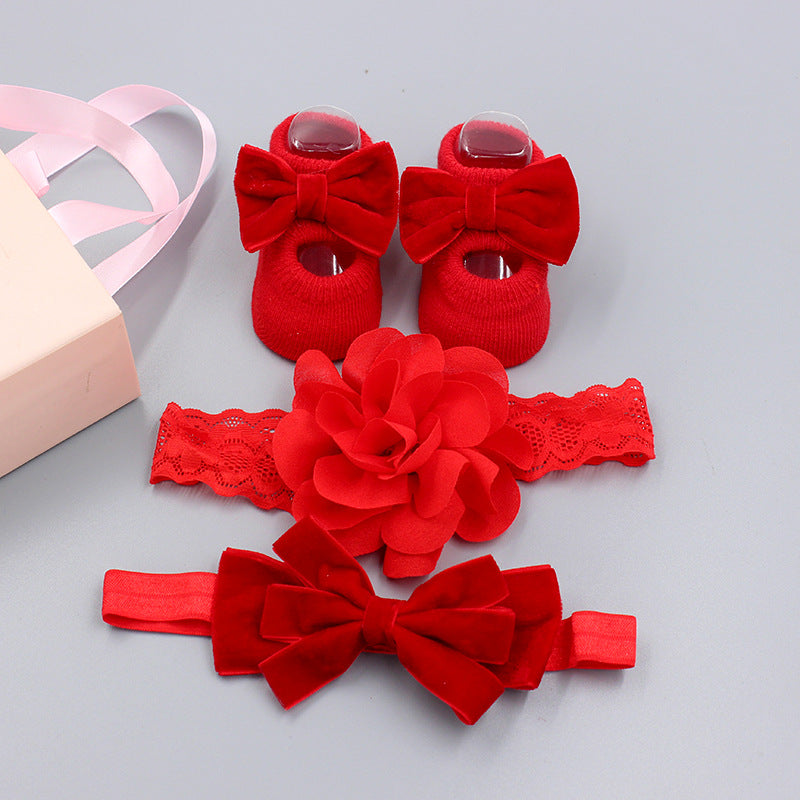 Flower Baby Girl Headband Socks Set Shoes With  Crown Bows Newborn Headbands For Girls Turban Baby Hair Accessories