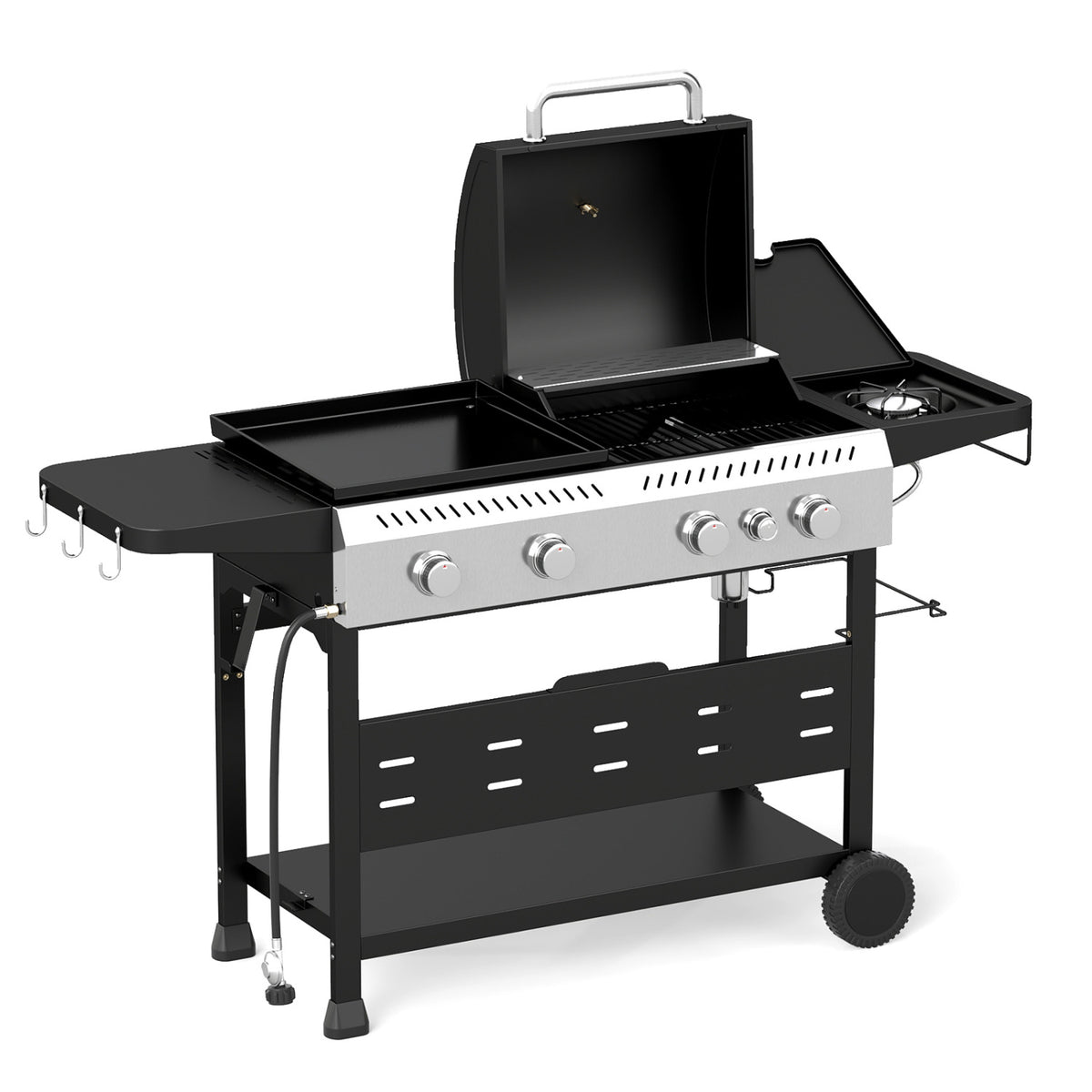 5-Burner Propane Gas Grill and Griddle Combo with Side Burner-Black