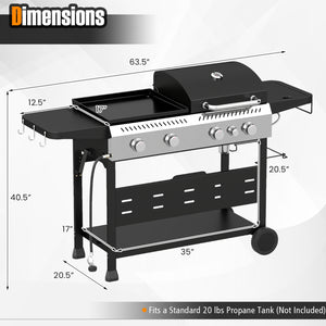 5-Burner Propane Gas Grill and Griddle Combo with Side Burner-Black