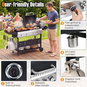 5-Burner Propane Gas Grill and Griddle Combo with Side Burner-Black