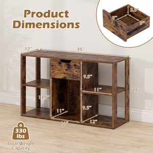 5-Cube Bookcase with Storage Drawer Freestanding Bookshelf Modern Display Rack-Rustic Brown