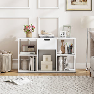 5-Cube Bookcase with Storage Drawer Freestanding Bookshelf Modern Display Rack-White