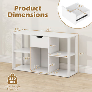 5-Cube Bookcase with Storage Drawer Freestanding Bookshelf Modern Display Rack-White