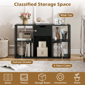 5-Cube Bookcase with Storage Drawer Freestanding Bookshelf Modern Display Rack-Black