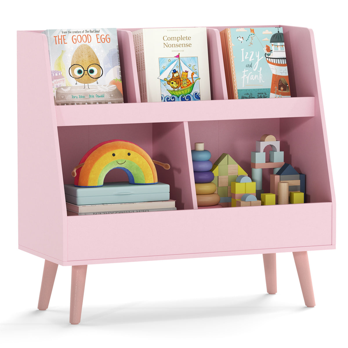 5-Cube Kids Bookshelf and Toy Organizer with Anti-Tipping Kits-Pink