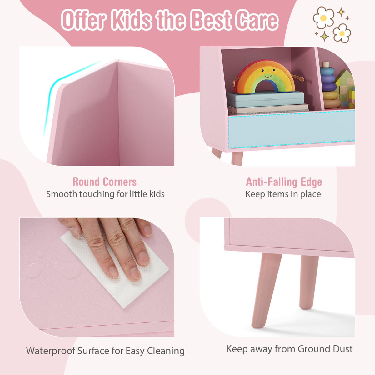 5-Cube Kids Bookshelf and Toy Organizer with Anti-Tipping Kits-Pink