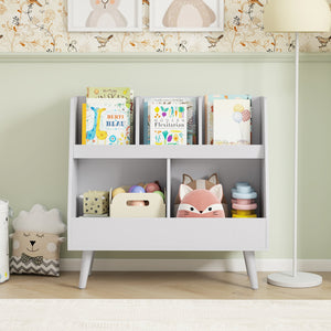 5-Cube Kids Bookshelf and Toy Organizer with Anti-Tipping Kits-Light Gray