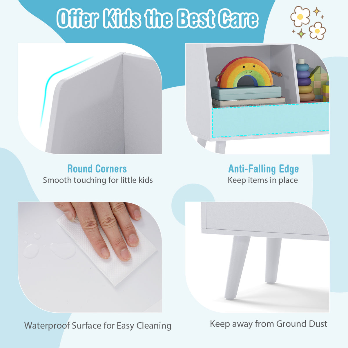 5-Cube Kids Bookshelf and Toy Organizer with Anti-Tipping Kits-Light Gray