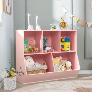 5-Cube Wooden Kids Toy Storage Organizer with Anti-Tipping Kits-Pink