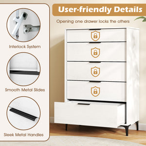 5-Drawer Dresser with Interlock System for Bedroom Living Room-White