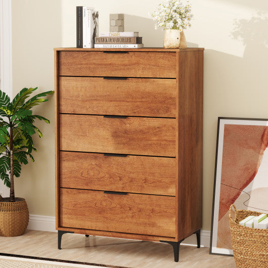 5-Drawer Dresser with Interlock System for Bedroom Living Room-Cherry