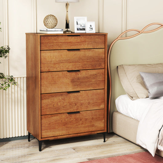 5-Drawer Dresser with Interlock System for Bedroom Living Room-Cherry