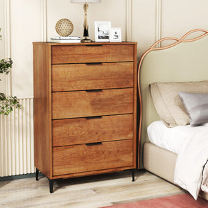 5-Drawer Dresser with Interlock System for Bedroom Living Room-Cherry