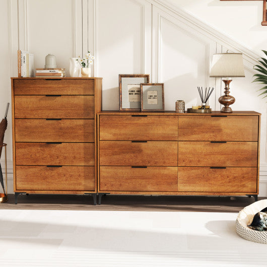 5-Drawer Dresser with Interlock System for Bedroom Living Room-Cherry