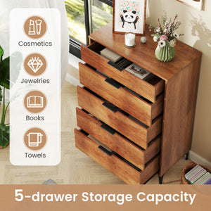 5-Drawer Dresser with Interlock System for Bedroom Living Room-Cherry
