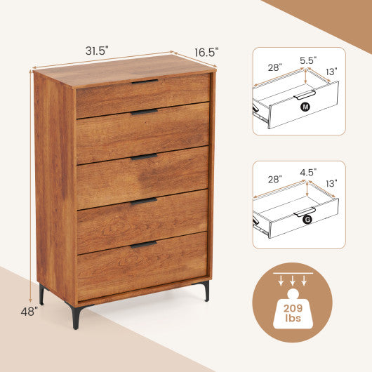 5-Drawer Dresser with Interlock System for Bedroom Living Room-Cherry