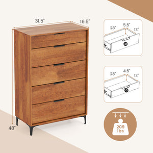 5-Drawer Dresser with Interlock System for Bedroom Living Room-Cherry