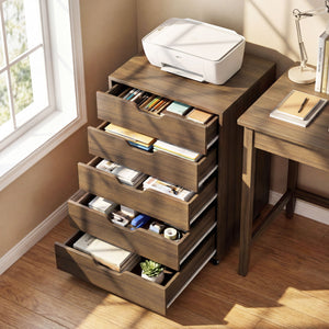 5 Drawer Mobile File Cabinet with Wheels for Living Room-Walnut
