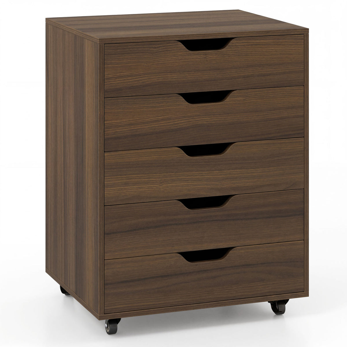 5 Drawer Mobile File Cabinet with Wheels for Living Room-Walnut